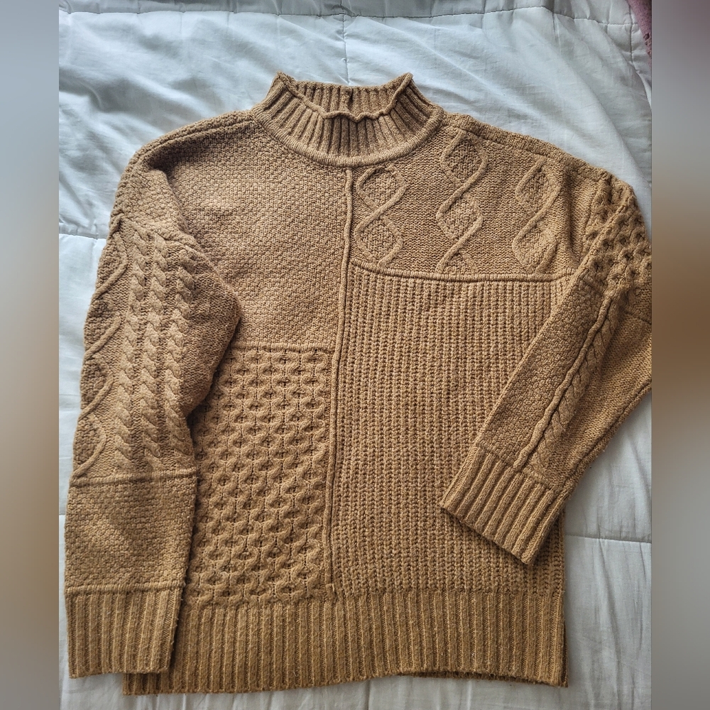 American Eagle Outfitters Camel Mock-neck Cable Knit Sweater - Picture 2 of 6